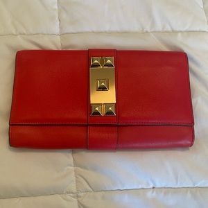 VINCE CAMUTO Red Studded Magnetic Leather Clutch with Gold Hardware *BRAND NEW*